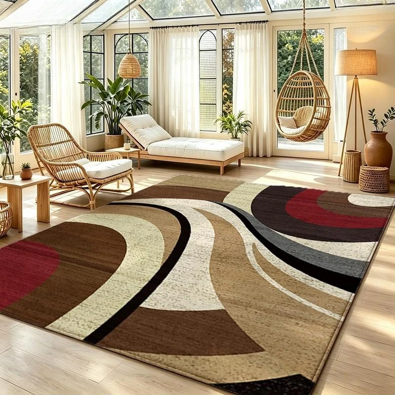 Modern Abstract Geometric Area Rug Large Soft Non Slip Washable Floor Carpet Mid Century Artistic Block Home Decor Living Room