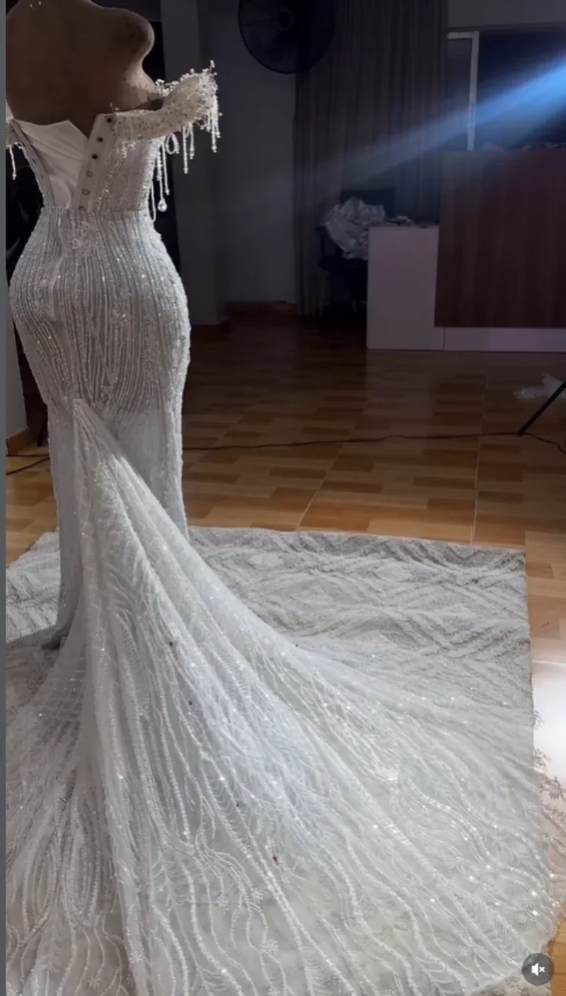 Silver Long Prom Dresses For Black Girls Off The Shoulder Beaded Birthday Party Dresses African Evening Gown Robe De Customized image 3