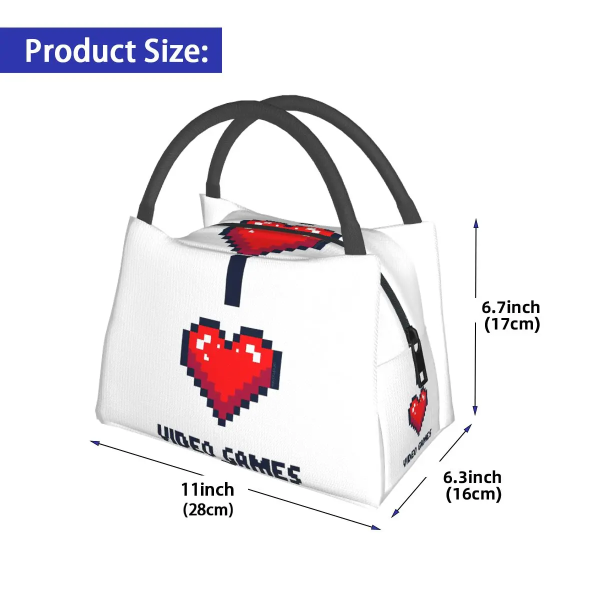I Heart Video Games Insulated Lunch Bag for Women Children Portable Food Boxes Thermal Lunch Box Tote