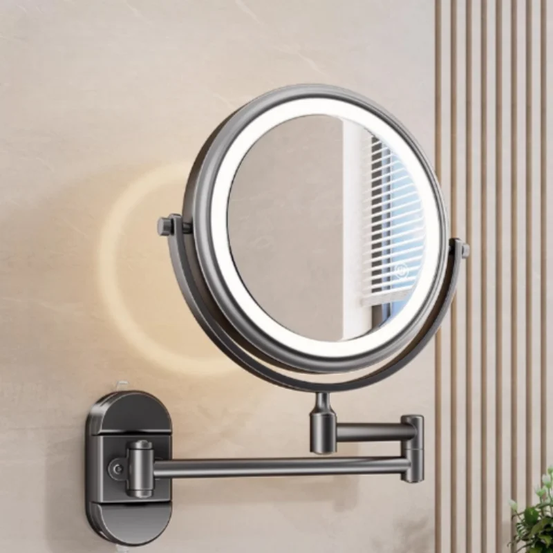 Suck Cup Grey LED Cosmetic Mirror 3X:1X Magnifying Dressing Mirror 6/8 Inch Fodable Makeup Mirror Wall Mounted Bathroom Mirror