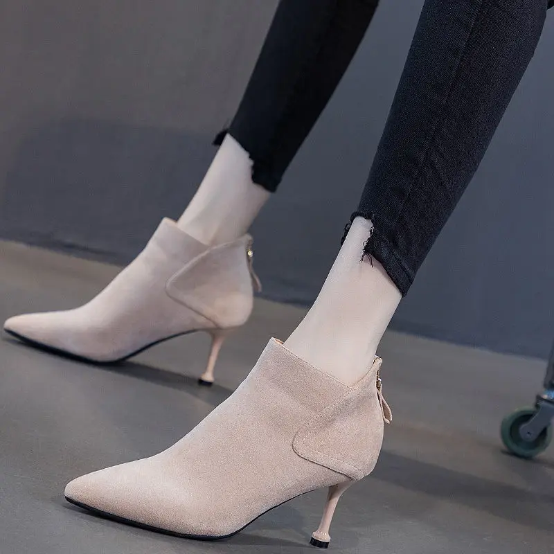 Footwear Work Booties Black Female Ankle Boots Suede Pointed Toe Short Shoes For Women On Offer Korean Style Y2k Pu Autumn Boot