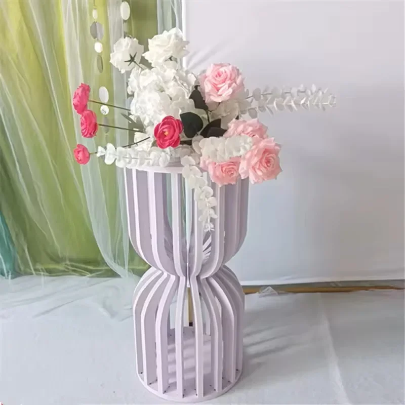 2026 Neu Moderner Weißer Geometrischer Blumenständer Römische Säule Hohle Desserttisch-Podeste T-Bühne Wegweiser-Hintergrund für Partys – Detail 8