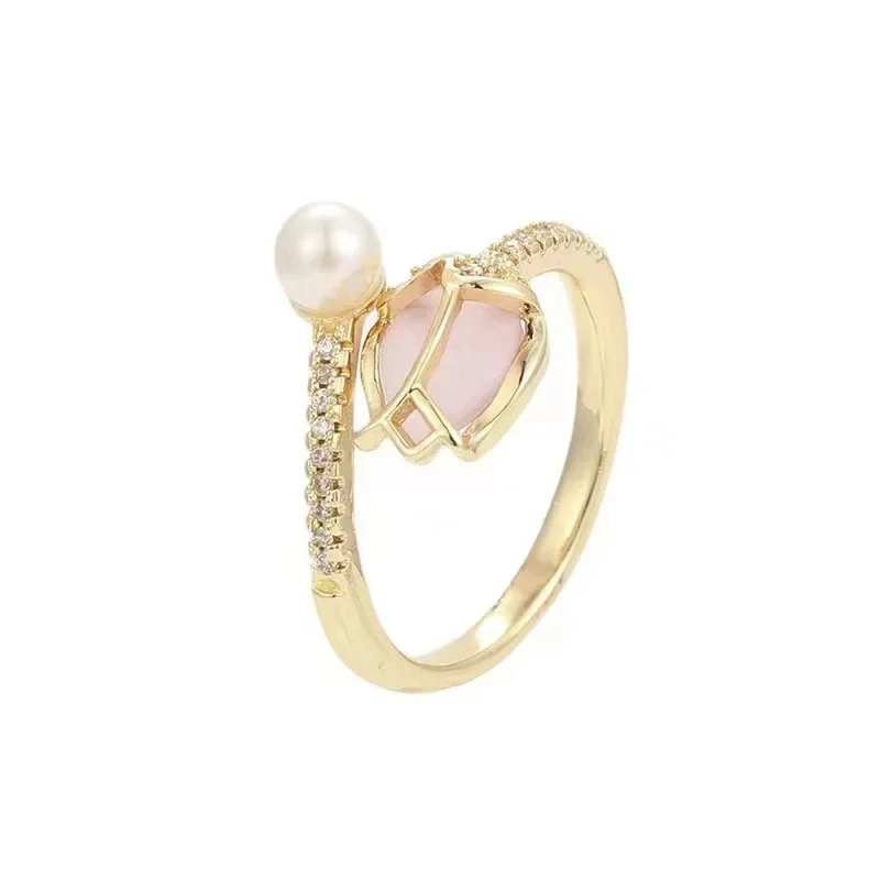Tulip ring women\'s opening free adjustment size opal ring super fairy Japan and Korea simple jewelry
