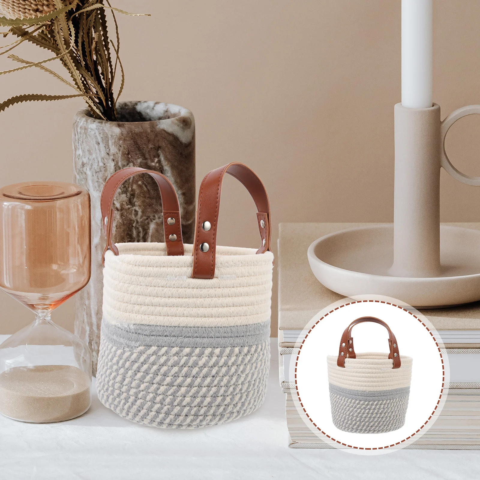 

Woven Small Cotton Rope Storage Basket Decorative Nursery Organizer Bin Sundries Desktop Storage Sundries Organizer