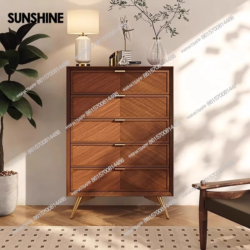 Living room against the wall, entrance, locker, log six-bucket cabinet, fish bone pattern storage, drawer cabinet