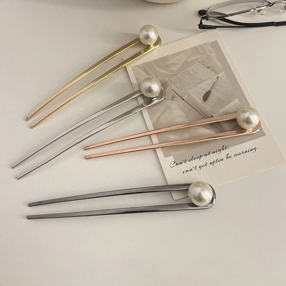 

2pcs Sticks Vintage Forks Metal Bun Pins For Women Teen Girls Pearl Decorated Smooth Premium Material Party Costume Ball Use