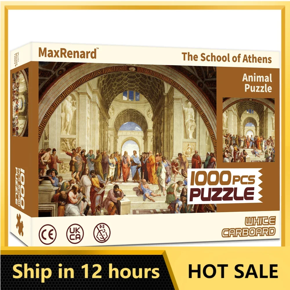 MaxRenard 1000 Pieces Jigsaw Puzzles For Adult Fine Art Collection Toy Raphael The School Of Athens With Glue Sheet Kids Gift