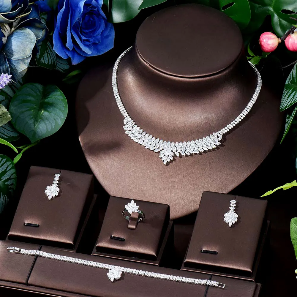 HIBRIDE Classic Simple Maple Jewellery Women's Necklace Bracelet Earrings Set for Bridesmaid Party Dress Gift Accessories S-445
