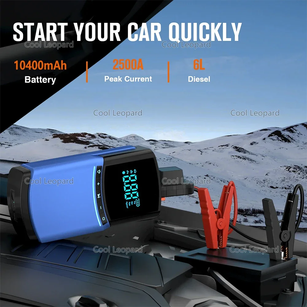 New 4 in 1 Car Jump Starter Air Pump 150PSI Air Compressor 10400mAh Peak Current 1000A Starter Device Digital Tire Inflat