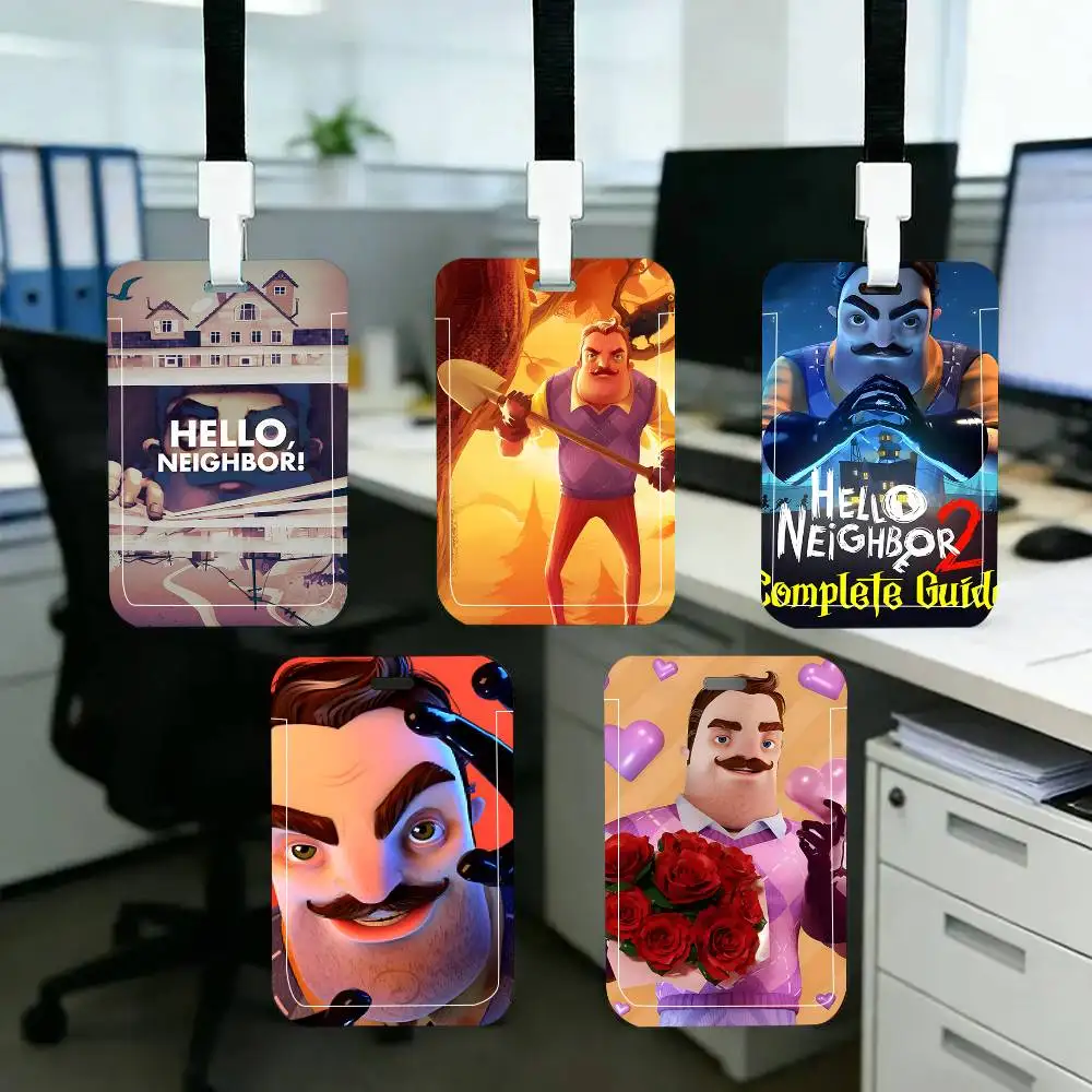 

1pc Popular Horror Game Hello N-Neighbor ID Card Sleeve School Card Access ID Card Bus Meal Card Protective Sleeve Easy Push