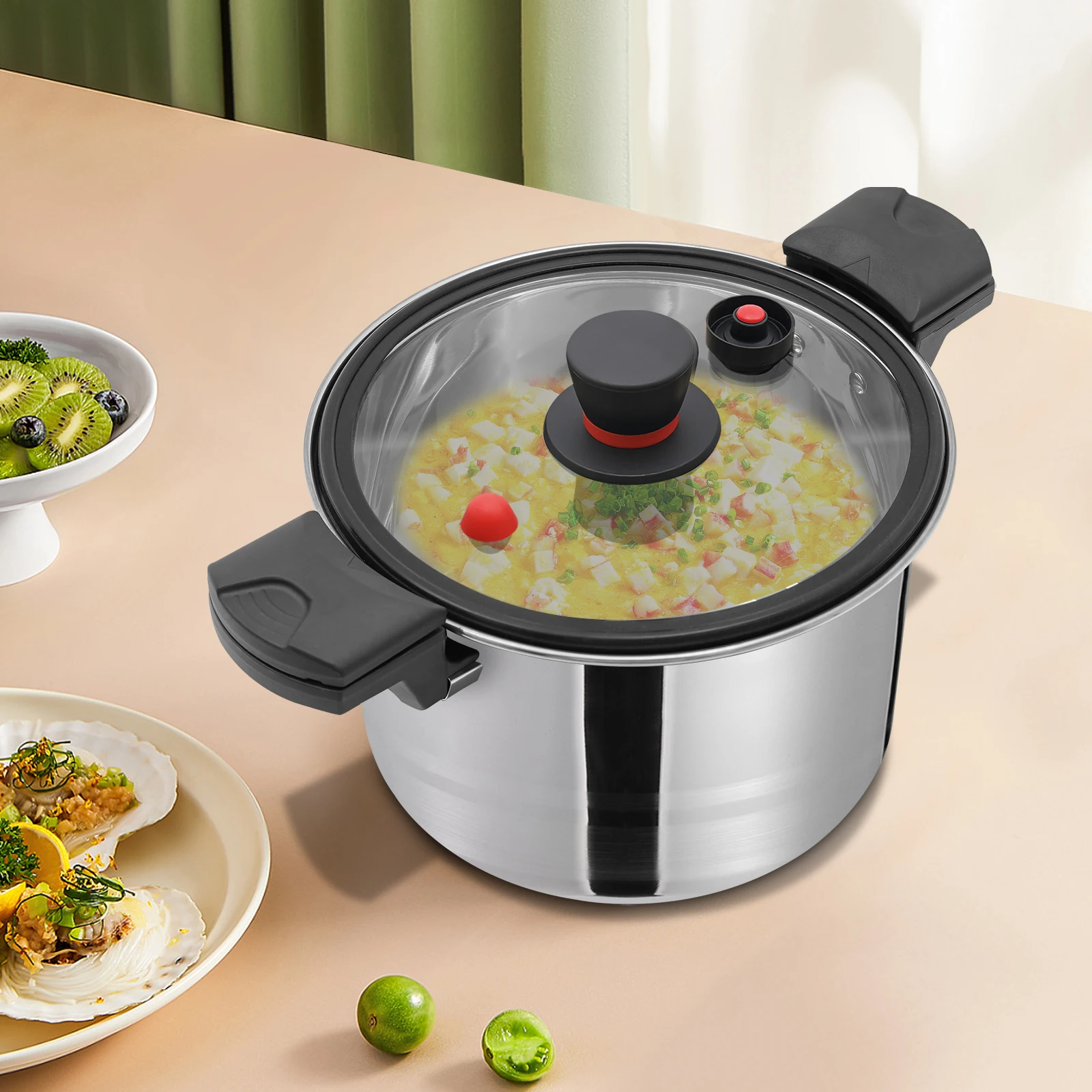 

White Round Pressure Cooker,201 Stainless Steel Pressure Pot 26cm Suitable for 6-7 People