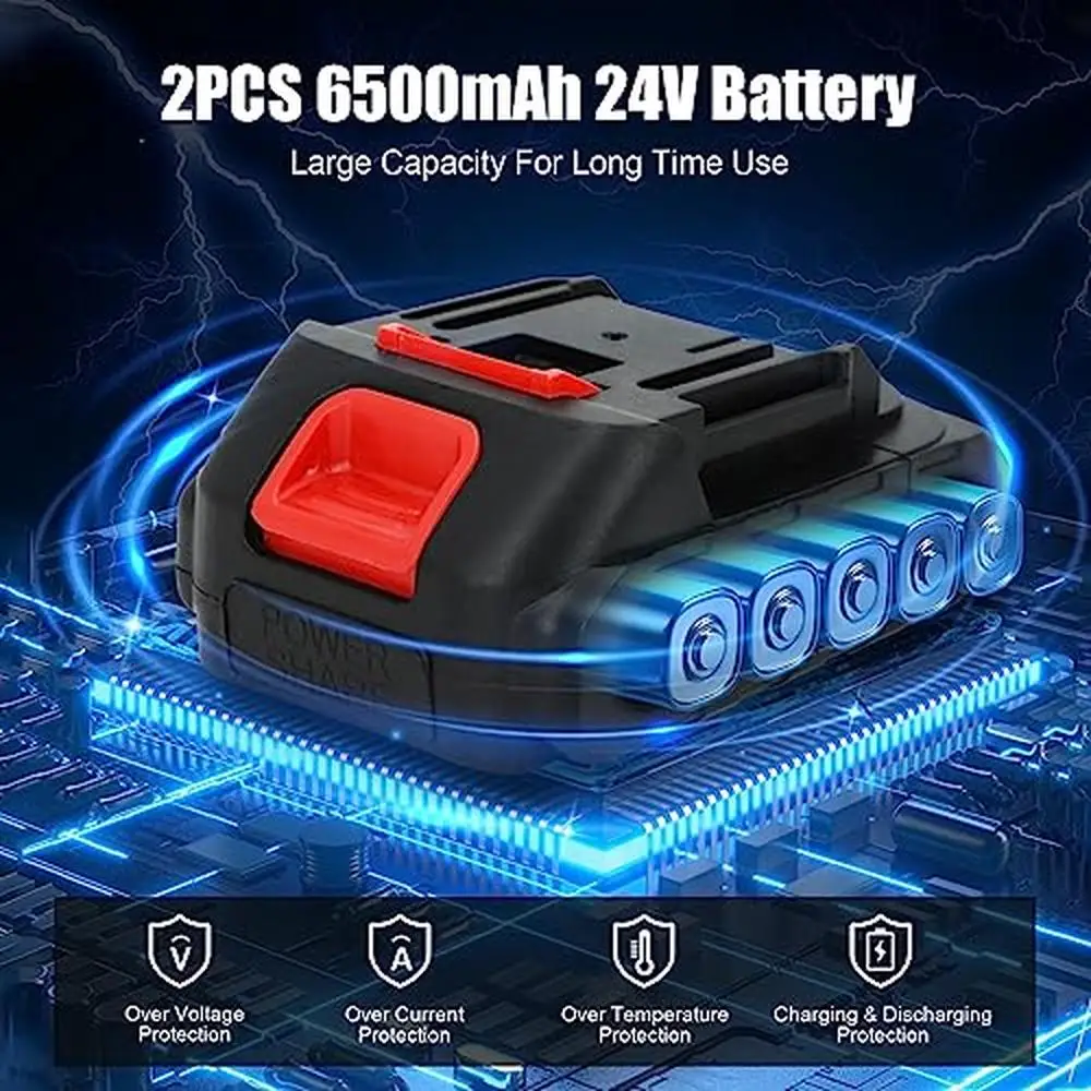 6-Inch Draadloze Mini Kettingzaagset Met 2X24V 6500Mah Batterij Borstelloos Motorveiligheidsslot 2 Kettingen Lichtgewicht En Draagbaar