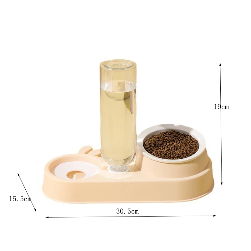 Pet Cat Bowl Automatic Feeder 2-in-1 Dog Cat Food Bowl With Water Fountain Single Bowl Drinking Raised Stand Dish Bowls For Cats