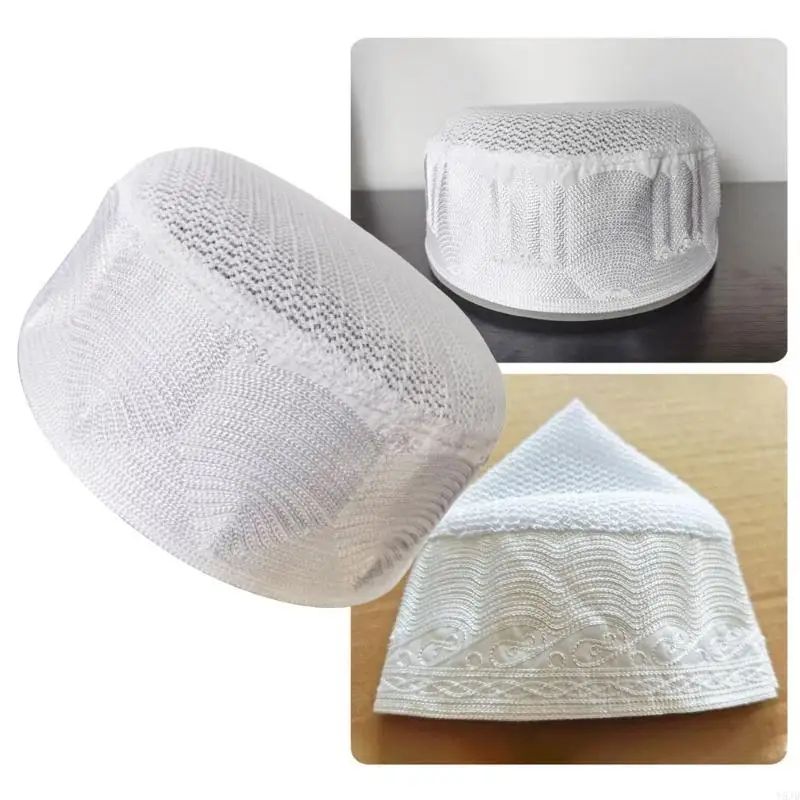 y5jd المسلمين العرقيين رجال صلاة القبعة الكروشيه الكوفي الإسلامي قبعة مريحة نماز قبعة الإسلامية التقليدية