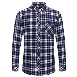 Large 6XL Men's Flannel Brushed Plaid Shirt Non-iron Wrinkle Resistant Long Sleeve Fashion Slim Fit Business Casual Shirt male