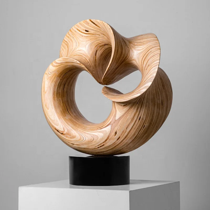 Artisan-Carved Solid Wood Abstract Spiral Sculpture for High-End Showflat Art Salon Designer Studio Decor