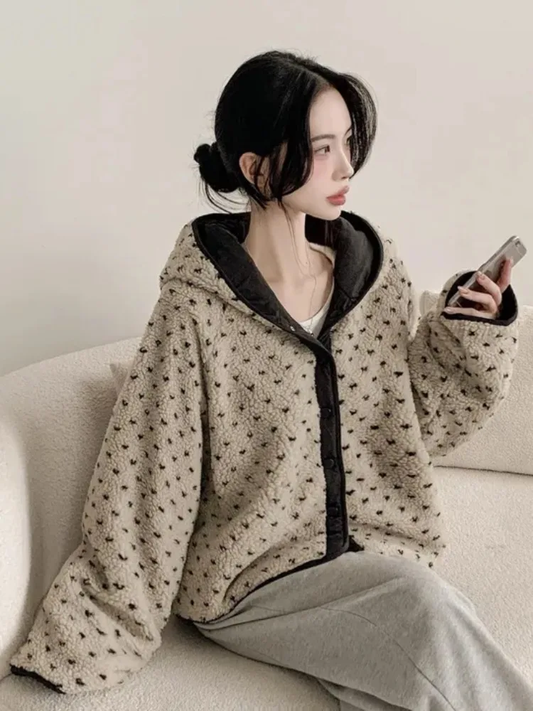 Fashionable Thickened Double-sided Cotton Hooded Jacket Women's Loose Casual Versatile Winter Coat Korean Style Streetwear