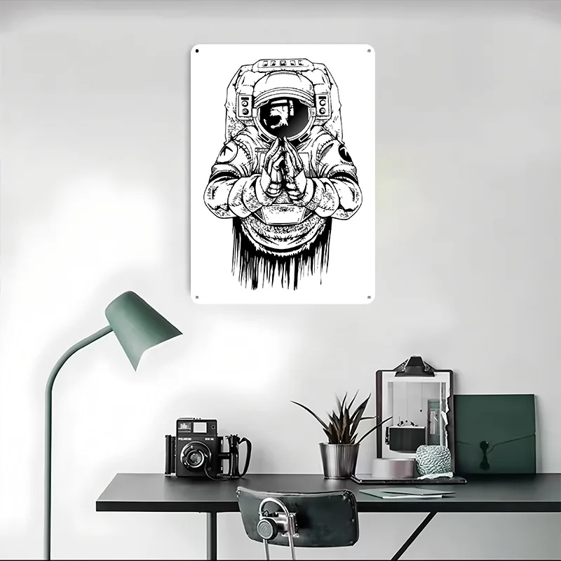 Metalowy plakat kosmonauty, metalowe tabliczki, dekoracje ścienne, plakaty na ścianę, elementy dekoracyjne, personalizowane blaszane tabliczki do dekoracji domu, styl retro