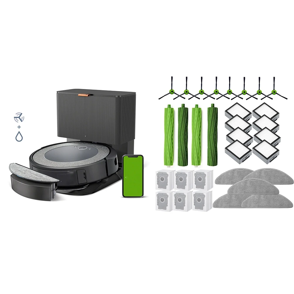 Комплект аксессуаров EAS-Parts для Irobot Roomba Combo I5 + J5 + робот-пылесос, ролики, фильтры Hepa, подушечки для швабры, боковая щетка, мешки для пыли