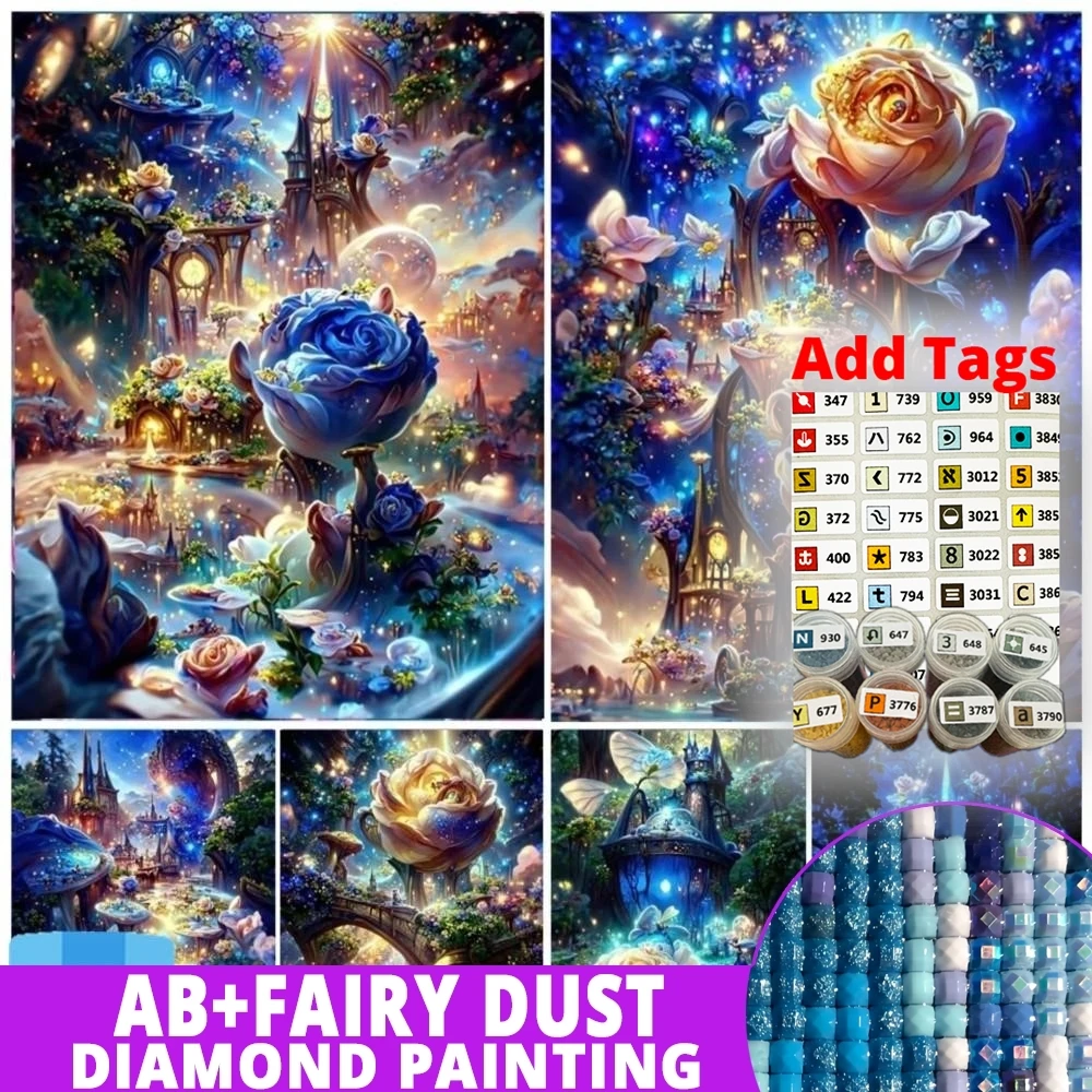 Con pegatina de símbolo, pintura de diamante AB, nuevo bosque rosa azul de ensueño, mosaico completo artesanal, bordado de diamantes, punto de cruz Fantas