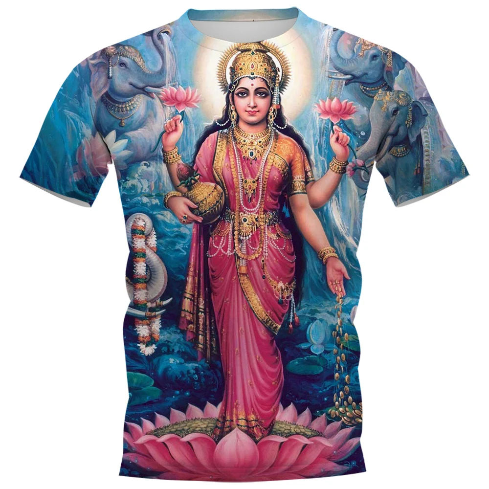 HX Buddhist T-shirt Hindu God Goddess Lakshmi 3D Printed Mens Women T-shirts Hip Hop Tops Summer Short Sleeve Shirts