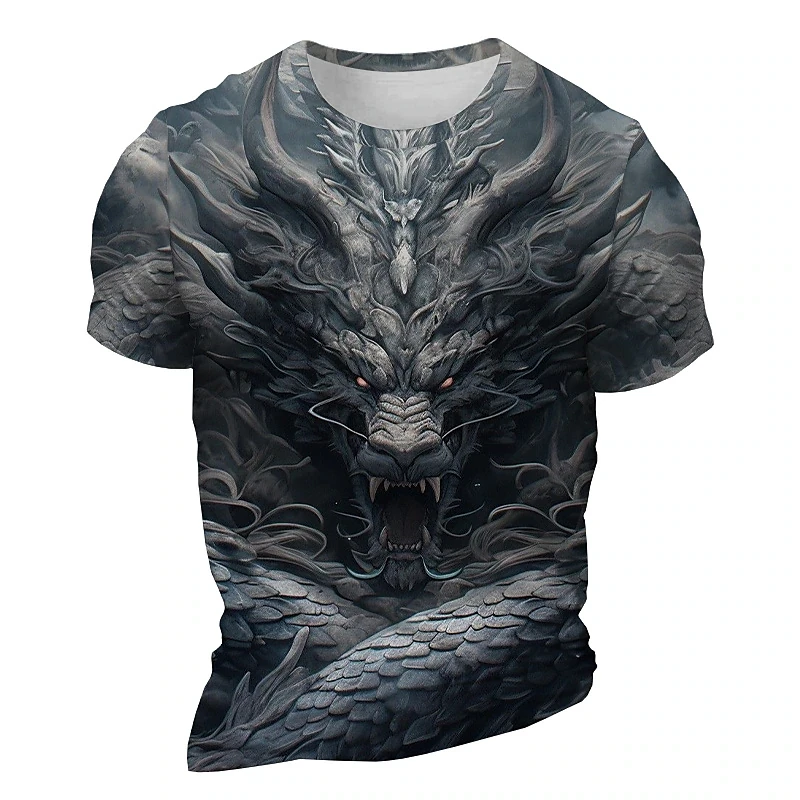 Summer T Shirt For Men Animal Wolf Print Casual Short Sleeve Clothing Fashion Street O-Neck Pullover Oversized Men\'s T-Shirts