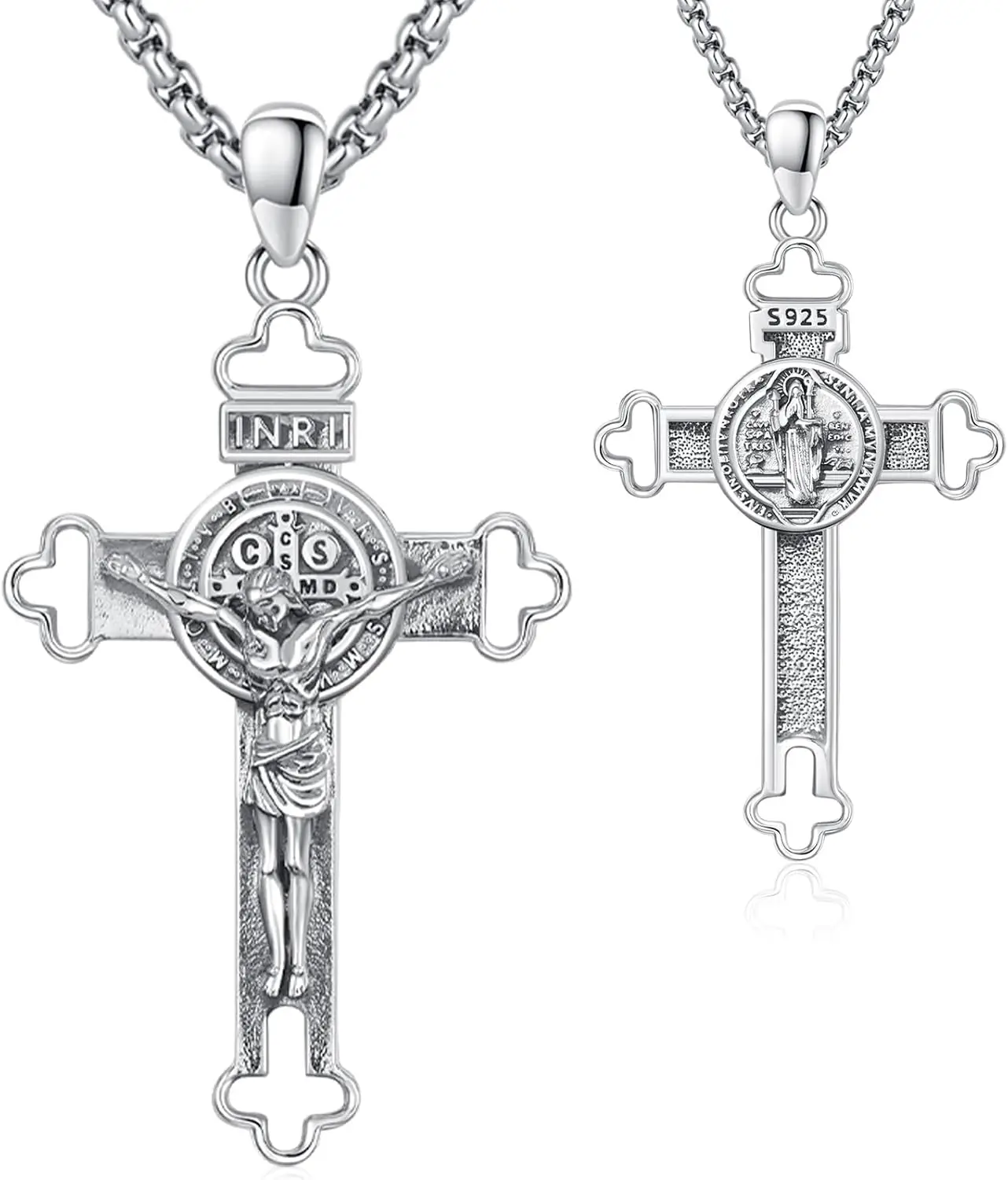 

Ожерелье с распятием Святого Бенедикта, стерлинговое серебро 925 пробы, ожерелье с крестом Святого Бенедикта Иисуса, защитный амулет, ювелирные изделия для мужчин и женщин