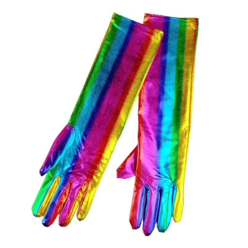 

1Pair Metallic Color Long Gloves Colorful Elbow Gloves Rainbow Elastic Mittens