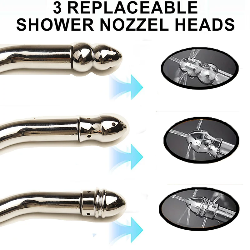 فوهة حقنة شرجية معدنية، 3 رؤوس منظف حقنة شرجية للاستحمام، تنظيف تنظيف دش المياه المحمول