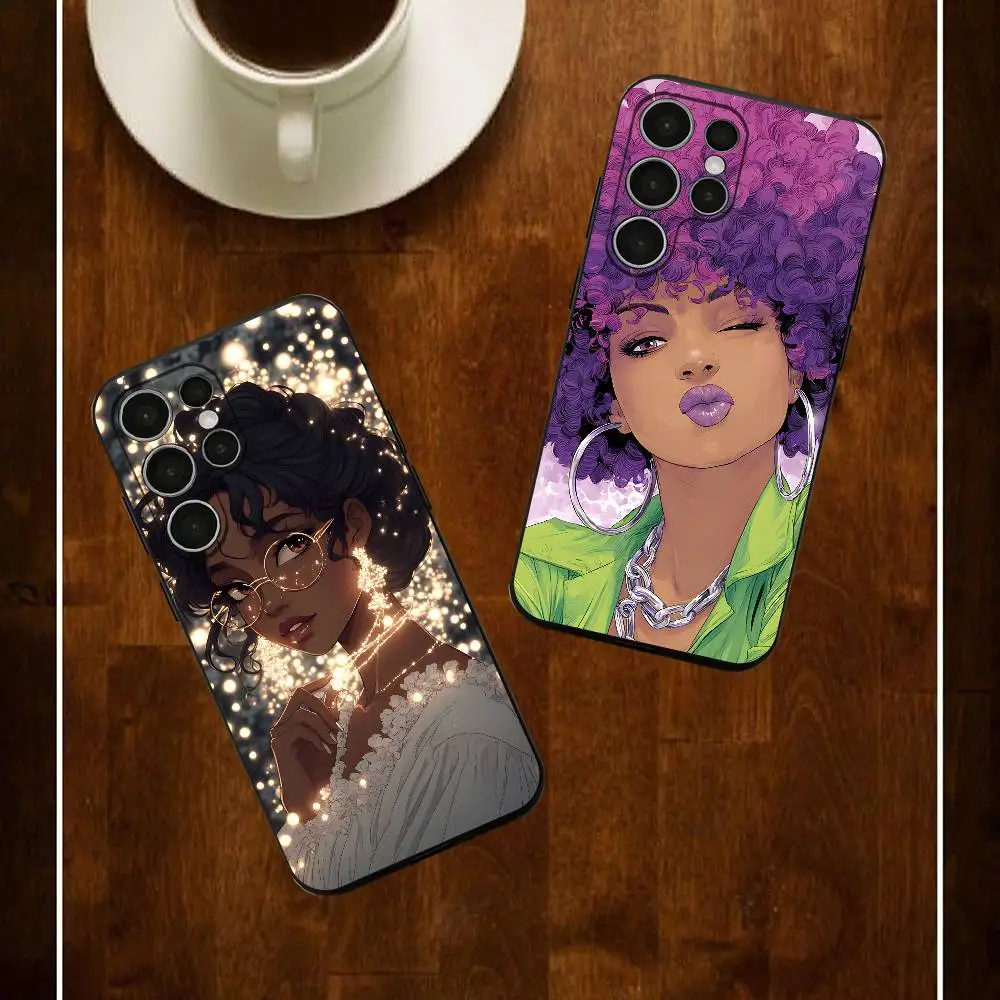 

Art Cut Afro Girl Phone Silicone Case For Samsung S24 22 20 23 21 20 Ultra Plus Lite 5G Print Cover