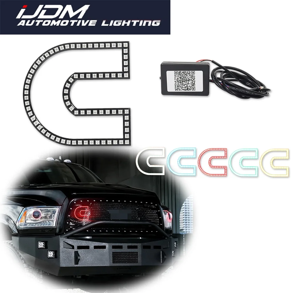 

Для Dodge Ram 1500 2500 3500 беспроводное управление Bluetooth RGB многоцветный светодиодный C кольцевой светильник с подсветкой автомобиля передний гриль габаритный фонарь