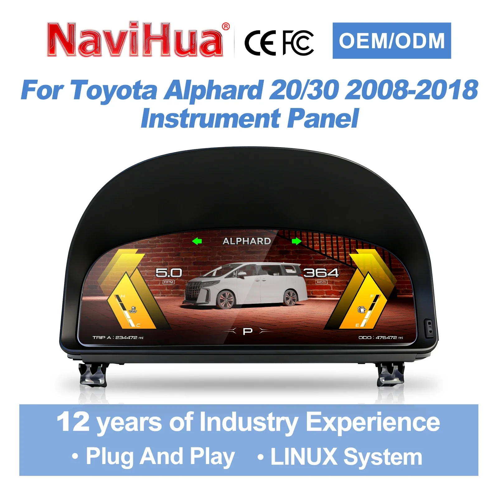 

NaviHua: Новый цифровой приборный щиток для автомобиля с Linux-системой и CarPlay, ЖК-дисплей для Toyota Alphard 20-й и 30-й серий