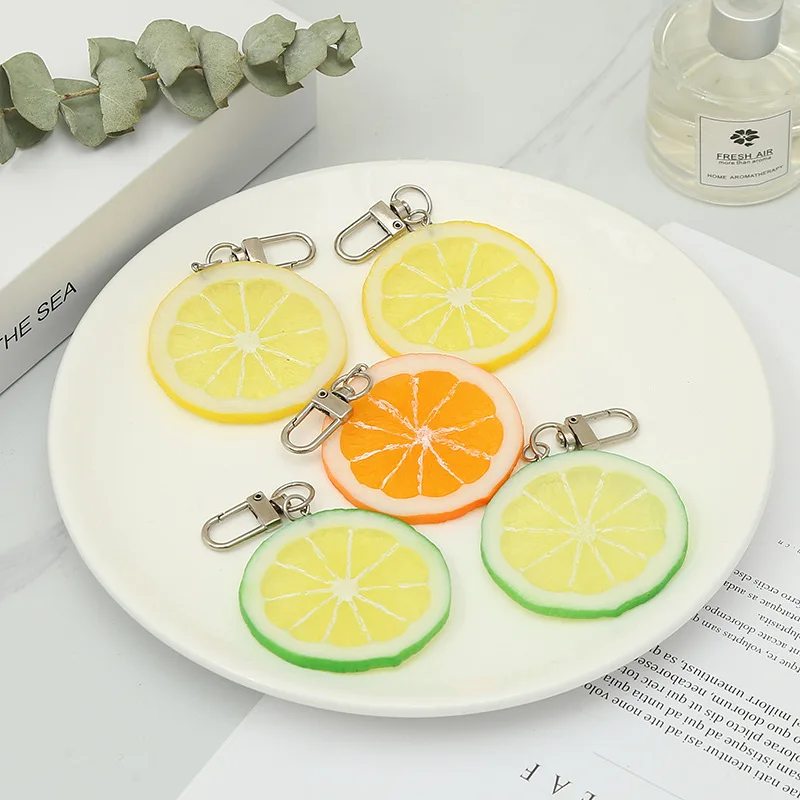 Simulation Fruit Key Chain Pvc Lemon Slices Food Models Toys Car Key Ring Bag Hanging Decor Girl Party Fun Jewelry Gift