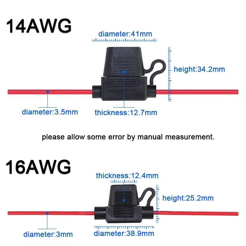 5pcs10A 20A 30A 50A fuse Power Socket Waterproof Mini Small Medium Auto Fuse Holder 16/14/12/10AWG Car Blade Fuse wire cable