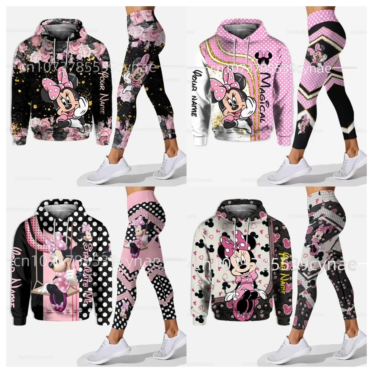 Sudadera con capucha de Mickey en 3D para mujer, conjunto de Sudadera con capucha de Mickey para mujer, pantalones deportivos de Yoga, ropa