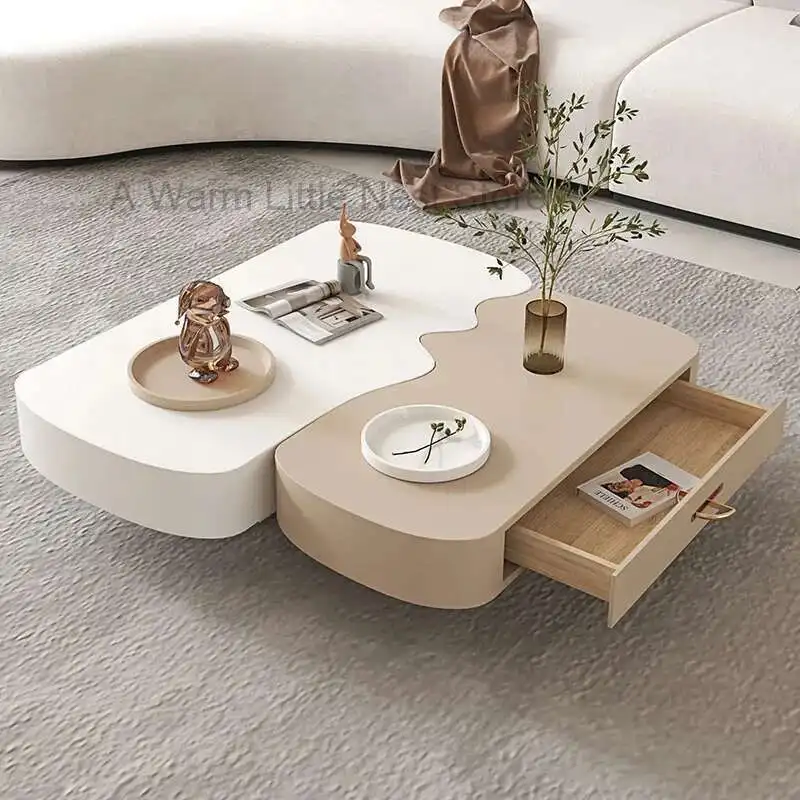 

Cream White Coffee Table Drawer Storage Modern Unique Living Room Side Table Nordic Designer Mesa Centro Salon Home Furniture
