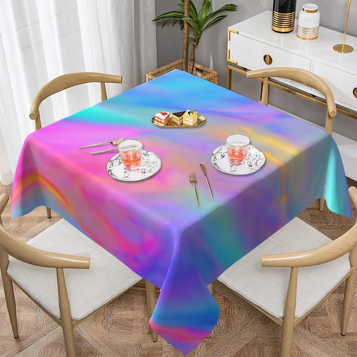 Colorful Tie Dye Tablecloth Neon Flow Polyester Table Cloth Retro Living Room Dining Pattern Table Cover Decoration