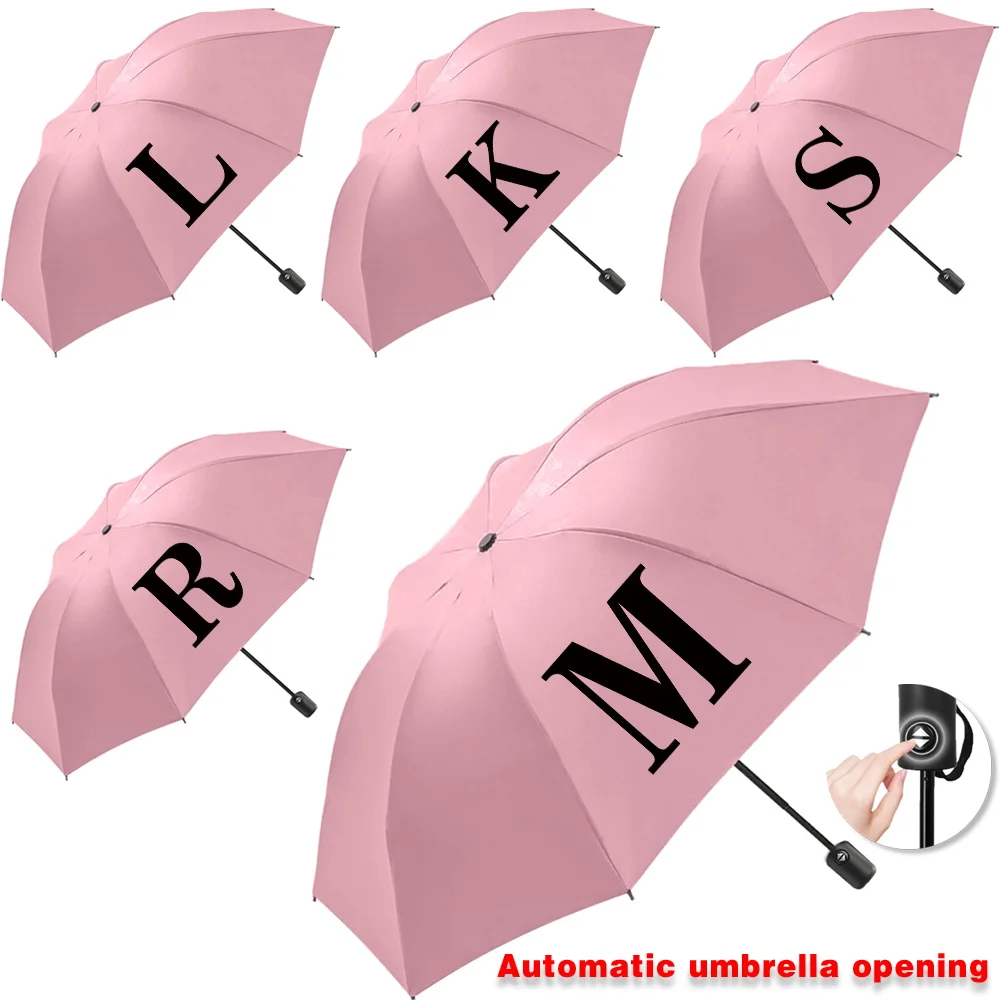 

UV Automatic Umbrella Sunshade Sunscreen Rain Umbrellas Cute Print Outdoor Picnics Hiking Tours Travel Essentials Black Letter