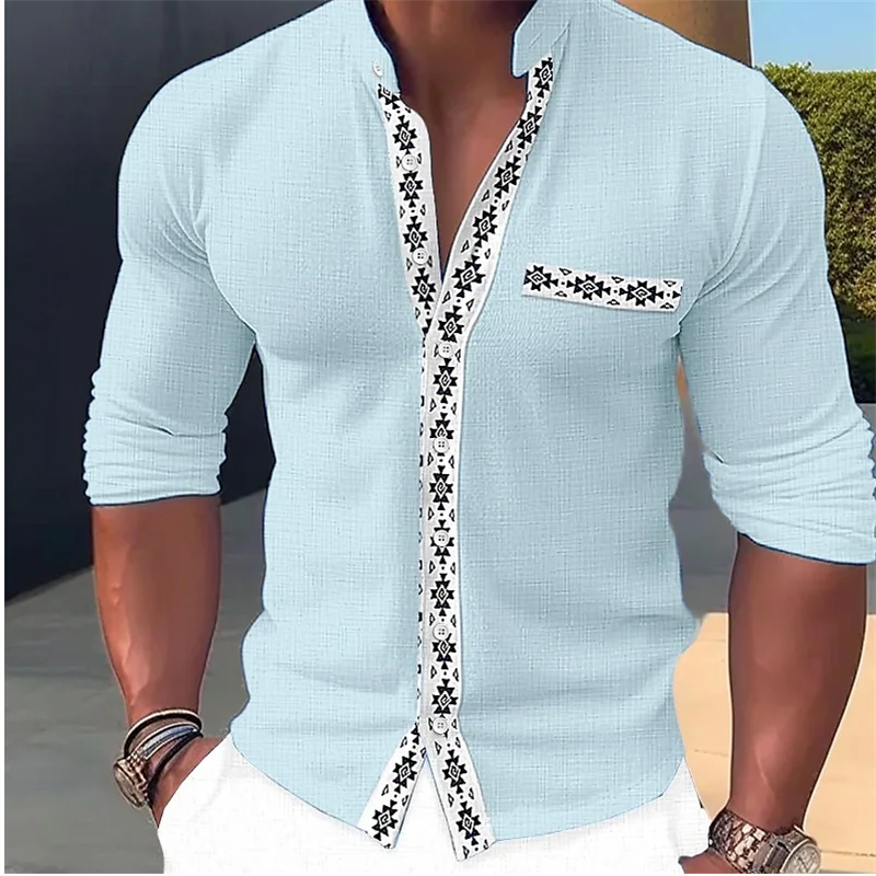 Spring Summer Shirt Men\'s Fashion Casual Button Stitching Stripe Designer Design Hawaii Simple Comfortable Soft Material New