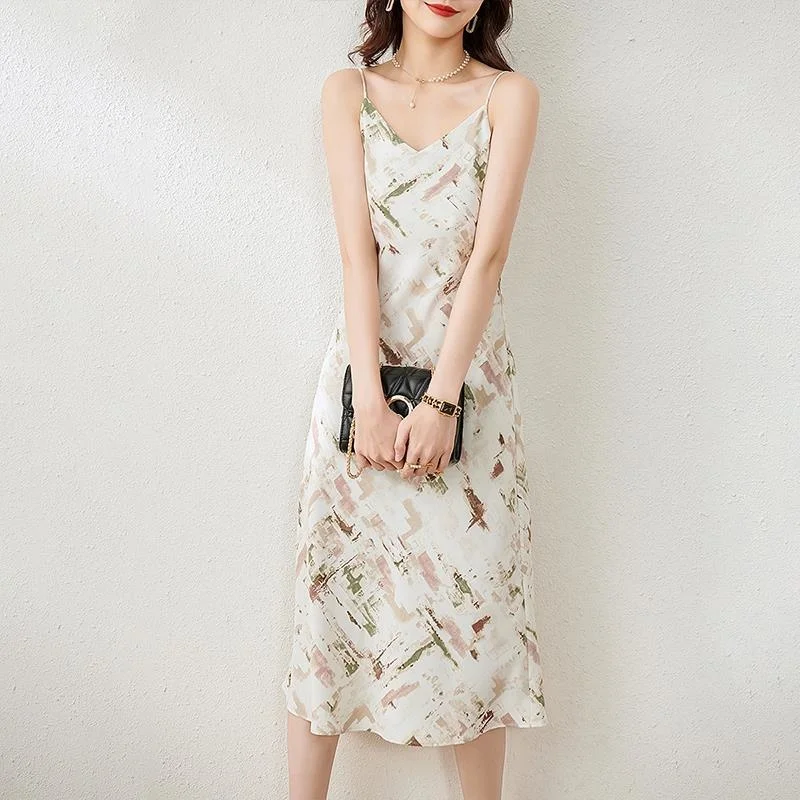 

Women's Sling Skirt Slim V-neck Dress Spring/Summer Floral Sexy Casual Fashion Long Short