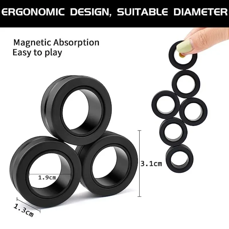 3 PCS Fingertip Magnetic Rings Fidget Toys Adult Anxiety Relief Decompression Finger Magnetic Ring Funny Gifts Kids