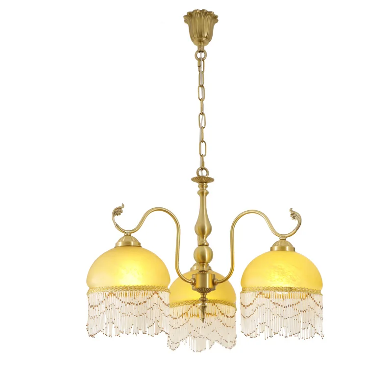 

American retro French living room chandelier glass tassel medieval full copper dining room bedroom chandelier