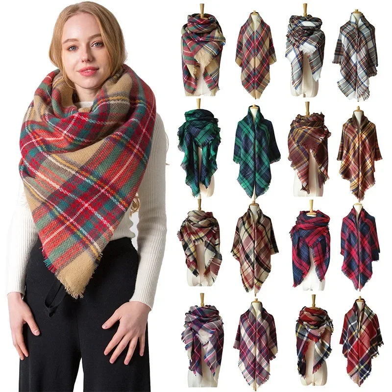 European and American autumn and winter imitation cashmere enlarged double-sided colorful checkered square scarf women's shawl