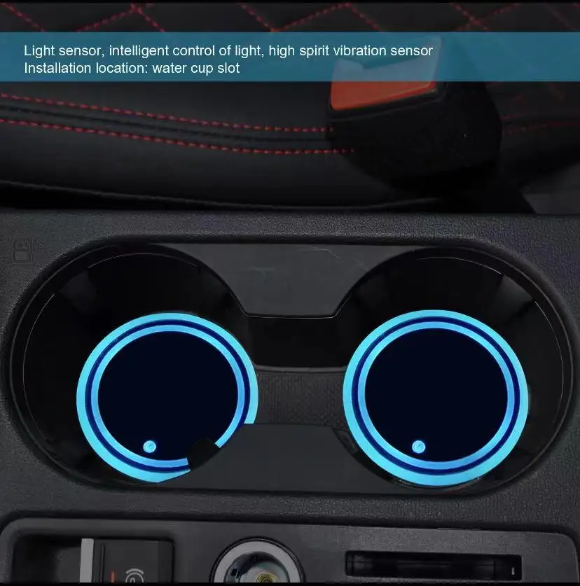 Car Led Water Cup Groove Mat Luminous Coasters with 7 Colors Changing Light USB Charging Intelligent Luminescence Non-slip Mat