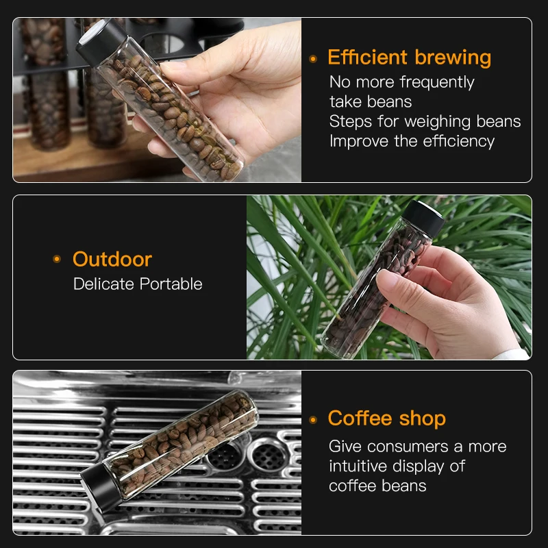 Coffee Beans Storage Container Display Rack Single Dose Glass Tube With Funnel Spice Tea Containers Espresso Barista Accessories