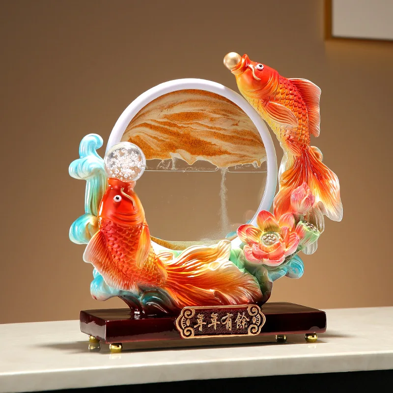 Annual Surplus Creative Quicksand Ornaments Carp Statue Orange Sand Moving Sand Housewarming Gifts Wine Cabinet Resin Decoration