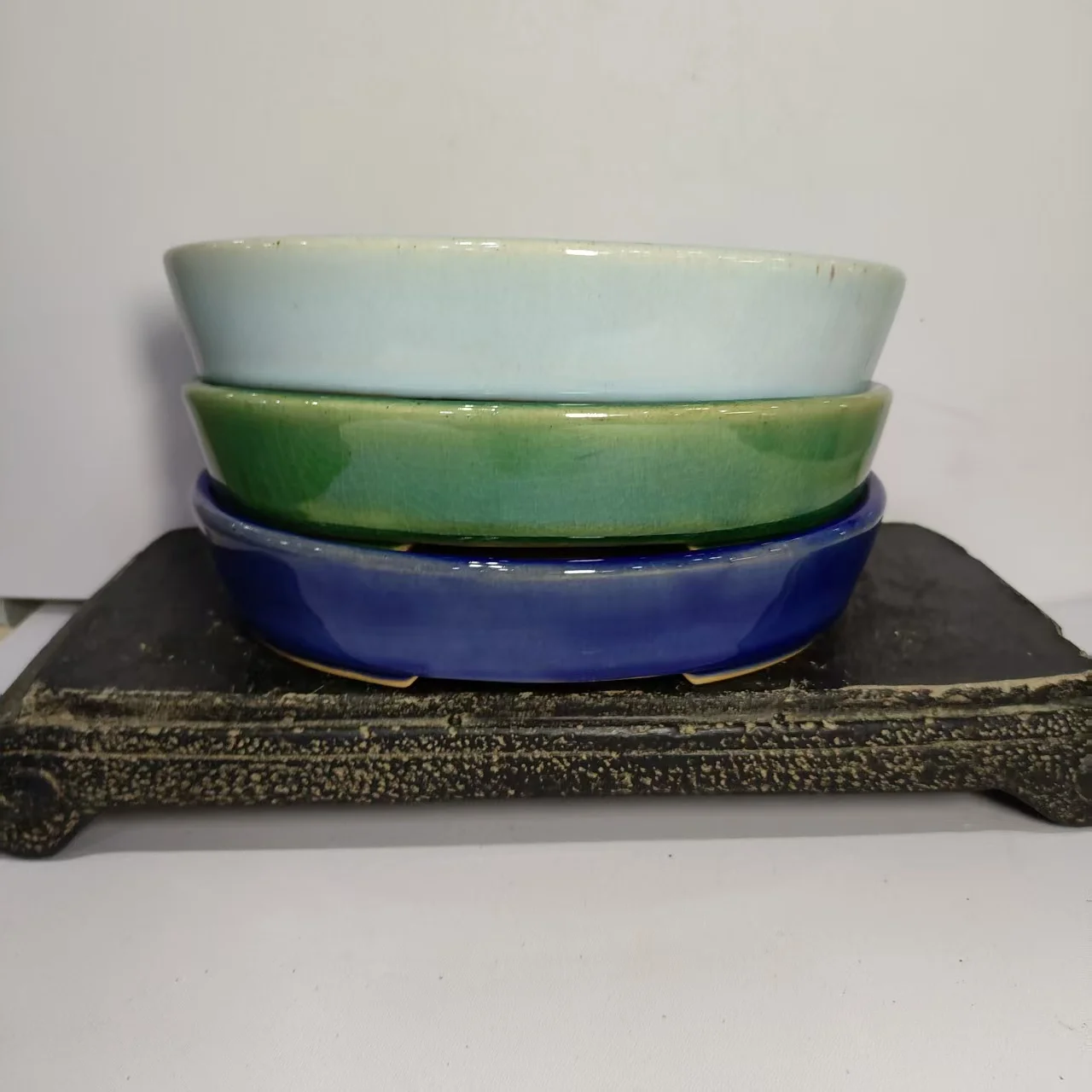 

2025 Hot sale Oval shaped shallow glazed Yixing bonsai pot