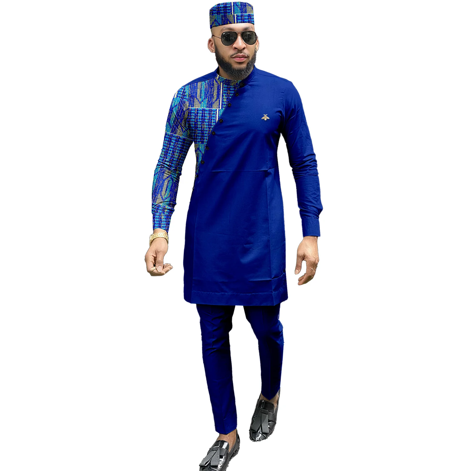 

SEA & ALP мужской африканский костюм Дашики, верхняя рубашка, брюки, шляпа, комплект из трех предметов, нигерийская спортивная одежда