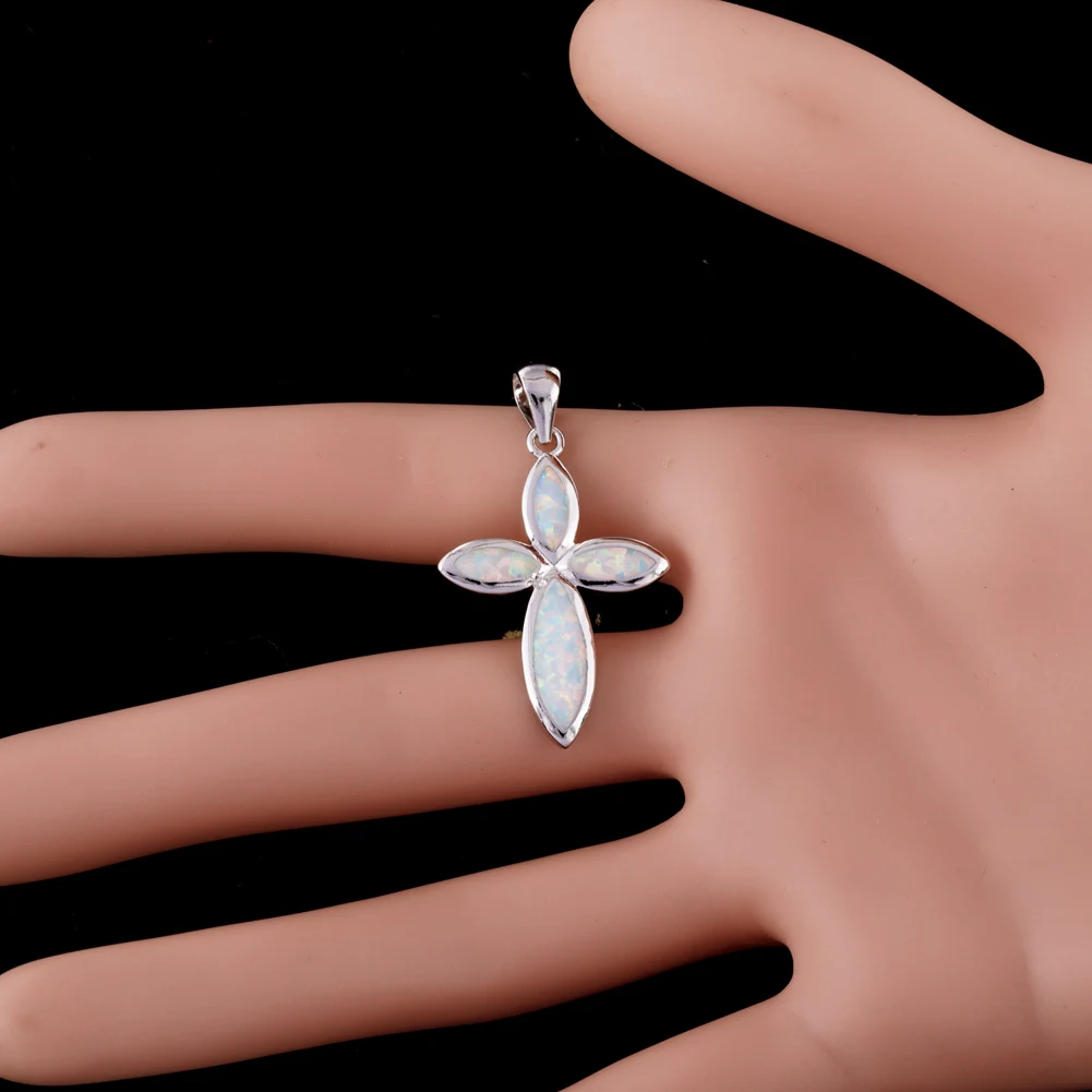 KONGMOON Infinity Cross White Fire Opal Jewelry for Women Pendant for Necklace