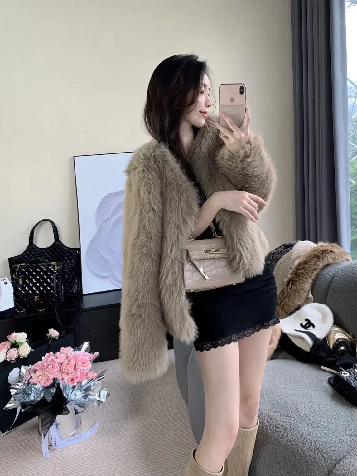 

Новая женская куртка из искусственного меха Beloved Thousand Misses Light Maturi в корейском стиле, цвет хаки, осенне-зимняя коллекция